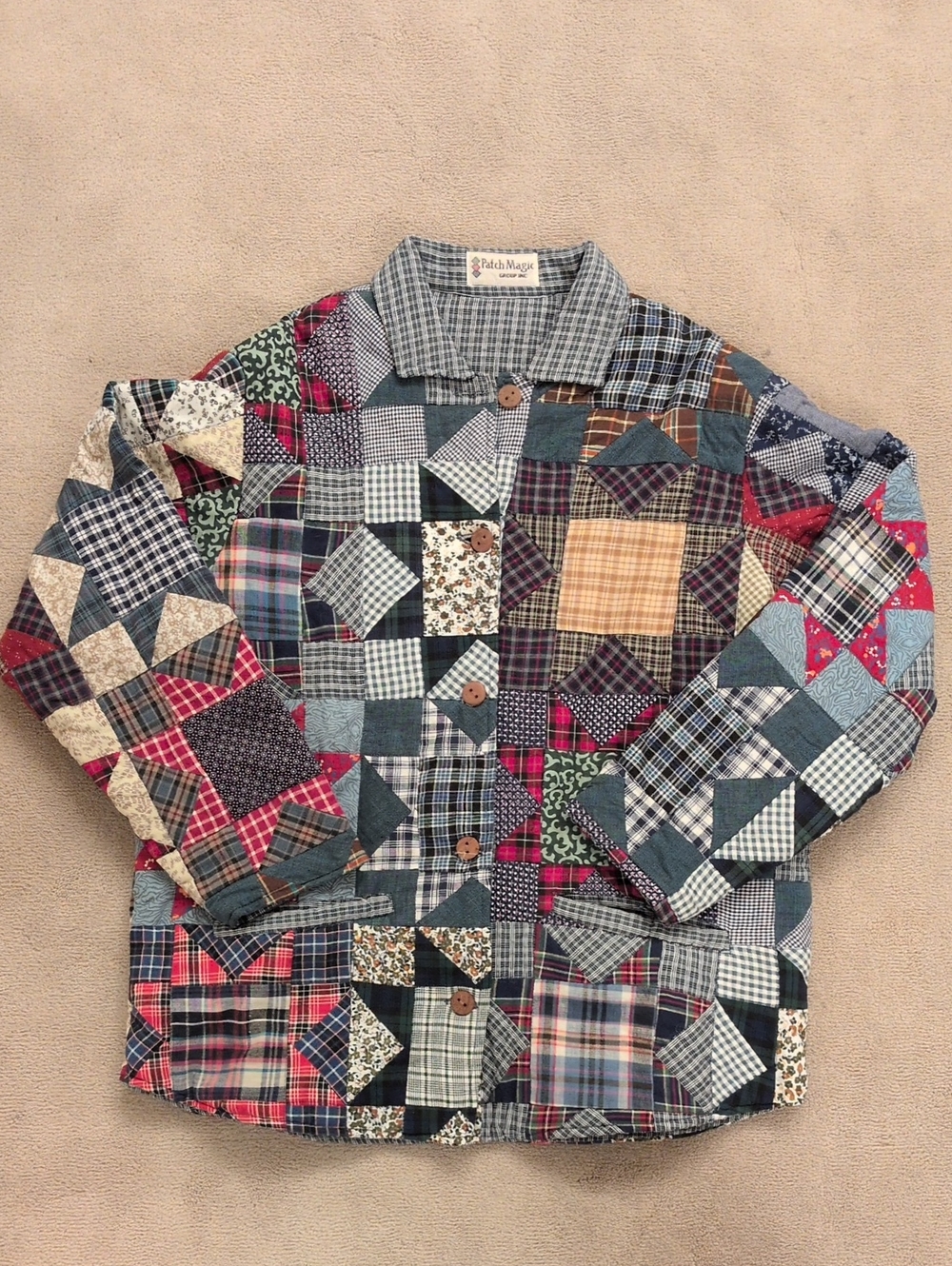 Patchwork Quilted Reversible Barn Jacket Button - Up In Multicolor Plaids